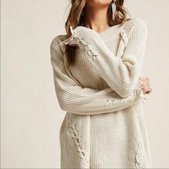 Cozy Casual Sweaters - Laced up ribbed sweater